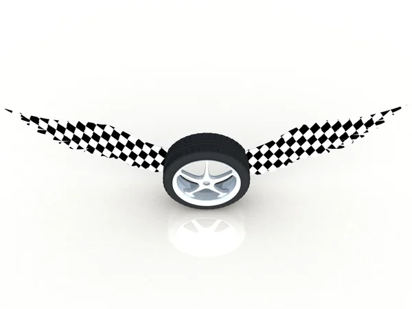 날개는 흰색 절연 자동차 타이어 휠. — 스톡 사진