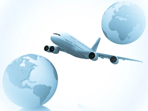 stock image Airliner with two globe