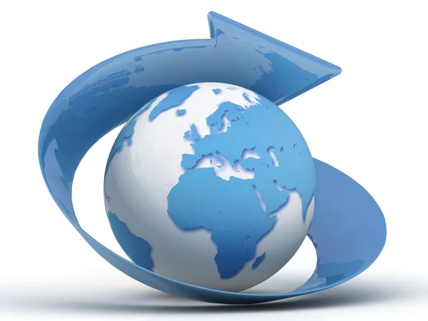 3d blue globe with arrow — Stock Photo, Image