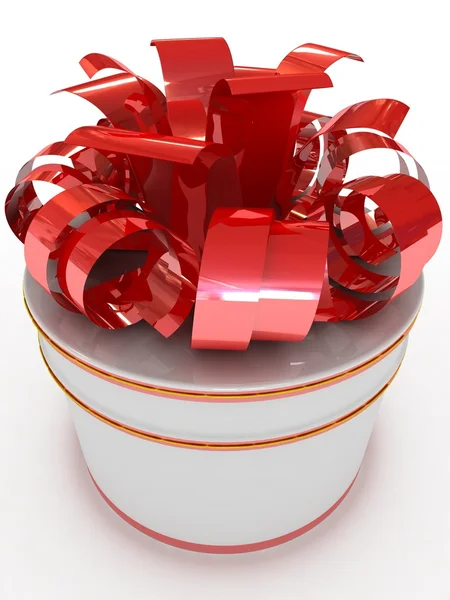 3d círculo caja de regalo con lazo rojo . — Foto de Stock