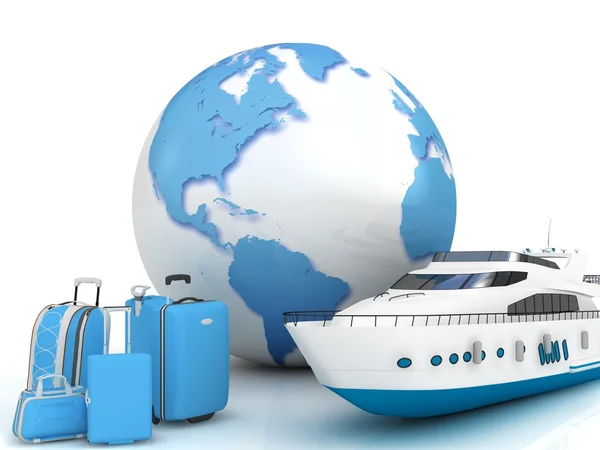 Skipstrafikk med globus og bagasje – stockfoto