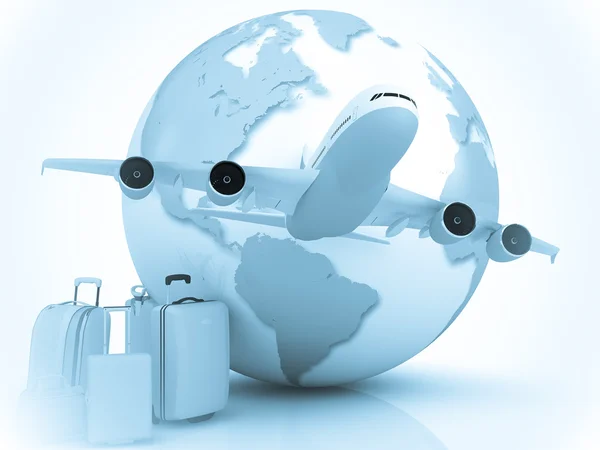 Letecké dopravy s globe a zavazadel — Stock fotografie