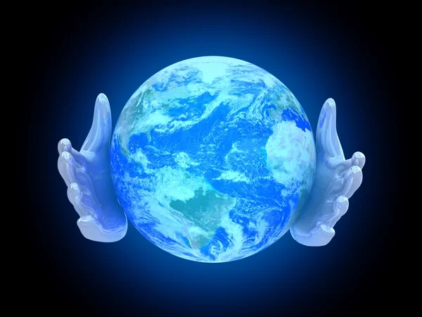 Planeta Terra entre palmas das mãos — Fotografia de Stock