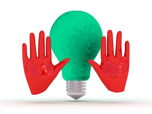 Eco glödlampa karaktär med stop gest. — Stockfoto