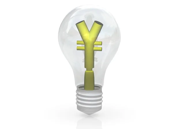 Geld verdienen Idee. Glühbirne mit Yen-Symbol. — Stockfoto