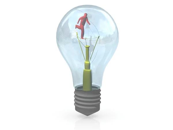 Lightbulb with running man. — Stock Photo, Image