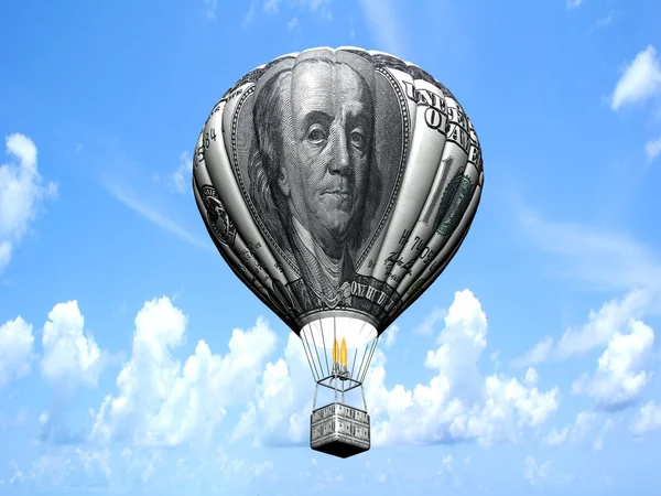 Hot air balloon with 100 dollar banknote — Stock Photo, Image