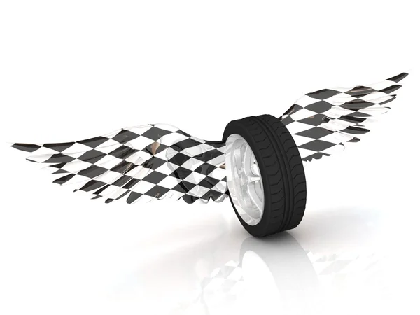 Roda de pneu de carro com asas isoladas em um branco . — Fotografia de Stock