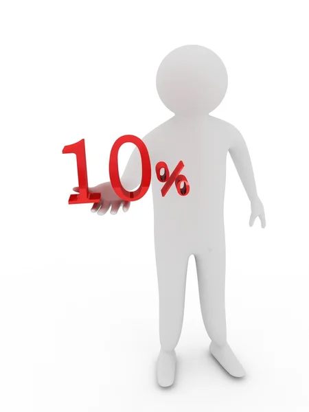 Humano dando dez símbolo percentual vermelho isolado no fundo branco — Fotografia de Stock