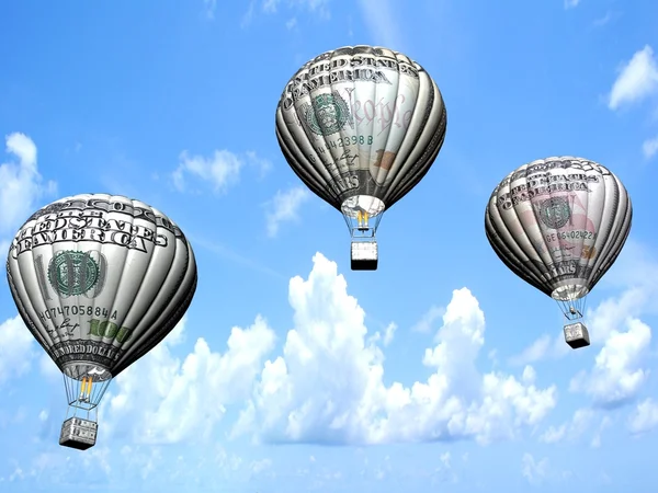 Hete lucht ballonnen 50 en 100 dollar biljetten verpakt — Stockfoto