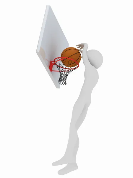 Stock image 3d human basketball player trying to score.