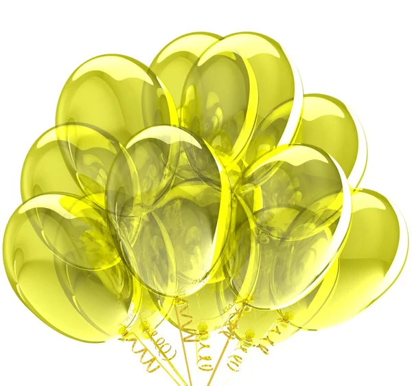 3 차원 파티 풍선 반투명 노란색입니다. 흰색 배경에 고립 — 스톡 사진