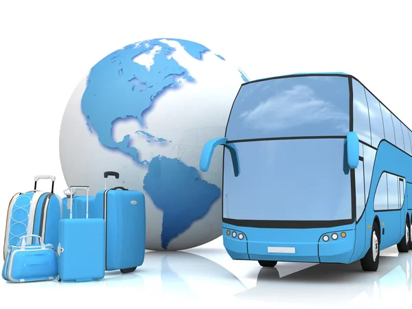Bus traffic with a globe and luggage — Stock Photo, Image