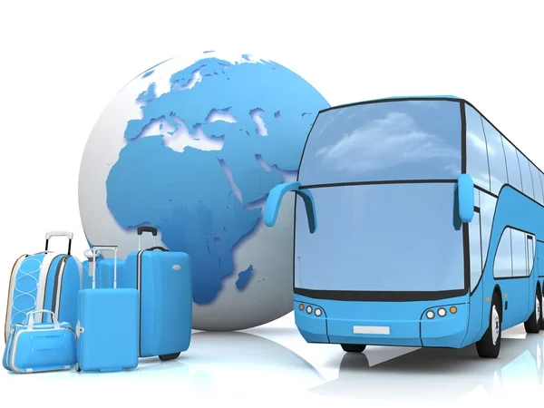 Bus traffic with a globe and luggage — Stock Photo, Image