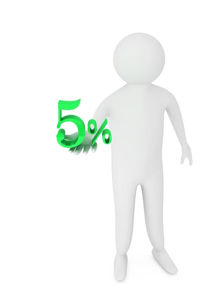 Humano dando cinco símbolo de porcentaje verde aislado sobre fondo blanco — Foto de Stock