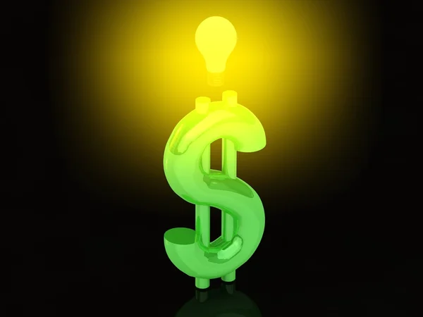 Χρήματα κάνοντας ιδέα. σύμβολο Dollar με λάμψη λαμπτήρα. — Φωτογραφία Αρχείου