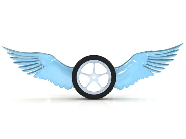 Auto band wiel met vleugels geïsoleerd op een witte. — Stockfoto
