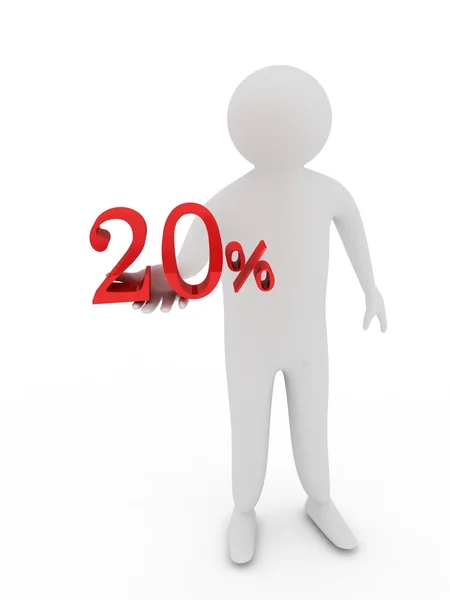 Menselijke geven twintig rode percentagesymbool geïsoleerd op witte achtergrond — Stockfoto