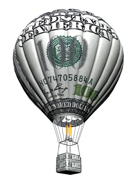 Balão de ar quente com nota de 100 dólares isolada sobre fundo branco . — Fotografia de Stock