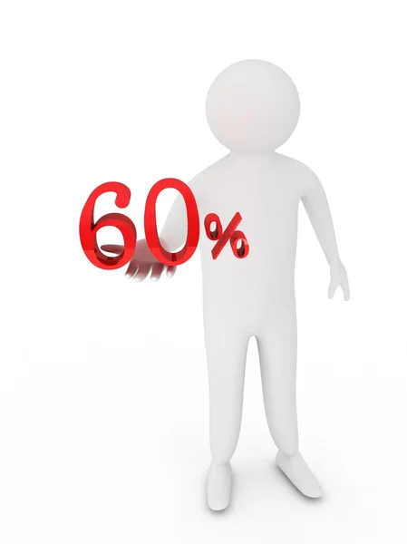 Dando humano sessenta símbolo percentual vermelho isolado no fundo branco — Fotografia de Stock