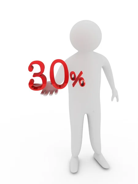 Menschen geben dreißig rote Prozentsymbol isoliert auf weißem Hintergrund — Stockfoto