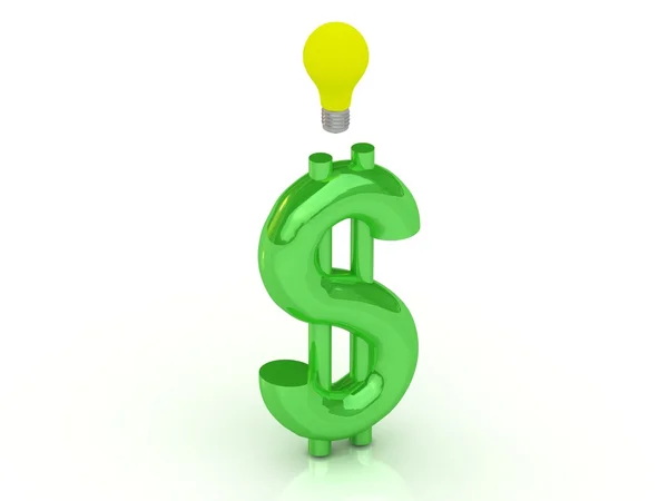 Money making idea. Dollar symbol with light bulb. — Stock Photo, Image