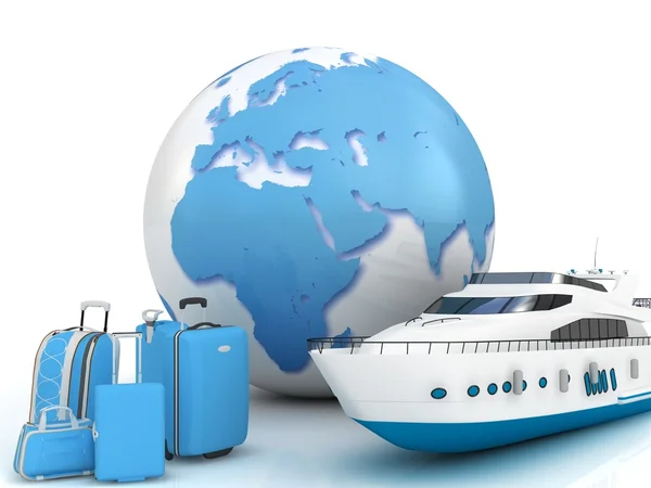 Ship traffic with a globe and luggage — Stock Photo, Image
