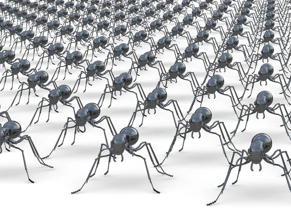 Армия муравьев на белом изолированном фоне — стоковое фото