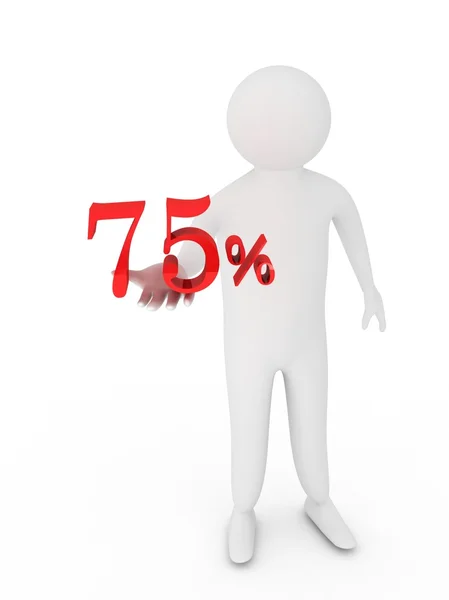Dando humano setenta e cinco símbolo percentual vermelho isolado no fundo branco — Fotografia de Stock