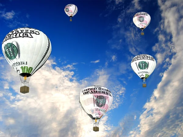 50 και 100 τραπεζογραμμάτια Δολάριο τυλιγμένο αερόστατα θερμού αέρα — Φωτογραφία Αρχείου