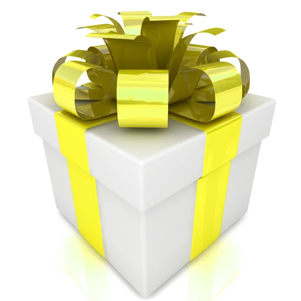 Gift with yellow bow and ribbons. — Stock Photo, Image