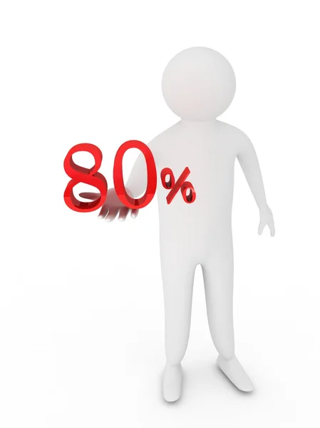 Humano dando oitenta símbolo percentual vermelho isolado no fundo branco — Fotografia de Stock
