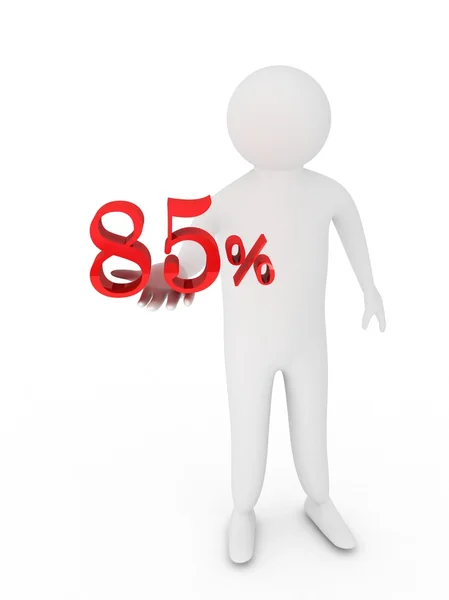 Menselijke geven vijfentachtig rode percentagesymbool geïsoleerd op witte achtergrond — Stockfoto