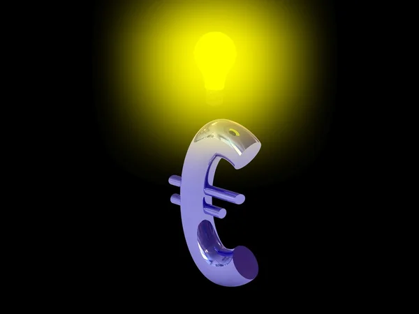 Idee geld te maken. euro-symbool met glans gloeilamp . — Stockfoto