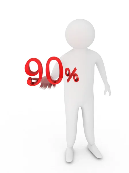 Human giving ninety red percentage symbol isolated on white background — Stock Photo, Image