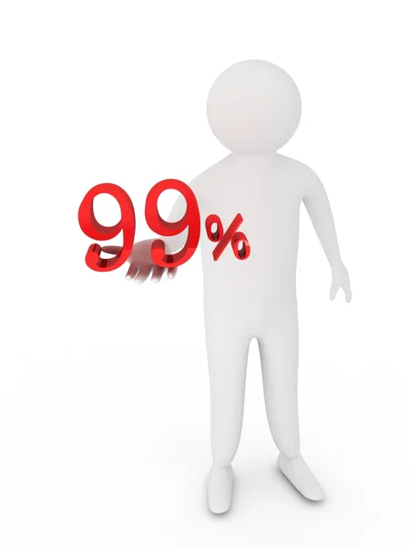Human giving ninety nine red percentage symbol isolated on white background — Stock Photo, Image