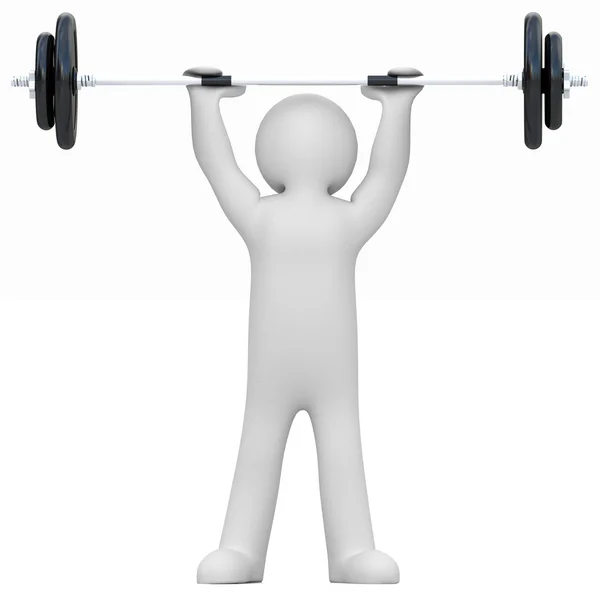 3d human character holding barbell - 3d render illustration — Stock Photo, Image