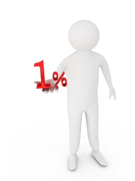 Mensch gibt ein rotes Prozentsymbol isoliert auf weißem Hintergrund — Stockfoto