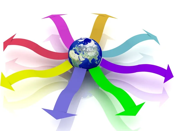 Globus mit farbigen Pfeilen — Stockfoto