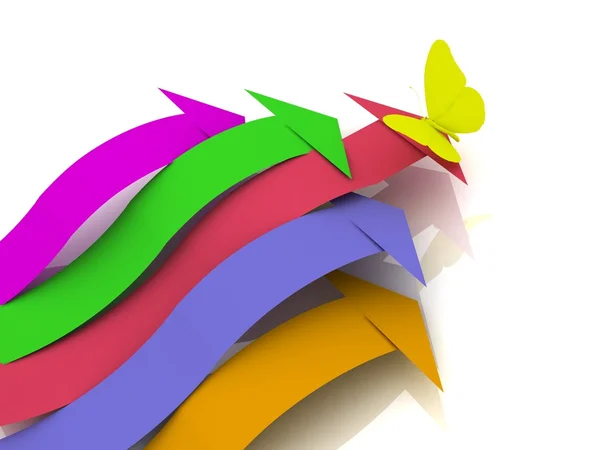 Setas de cor no fundo branco com borboleta — Fotografia de Stock