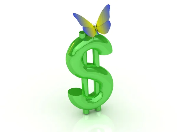 Dollar sign with butterfly — Stock Photo, Image