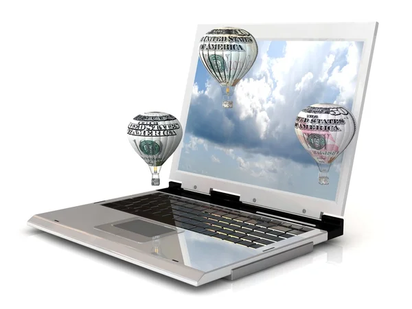 Laptop with dollar balloons — Stock Photo, Image