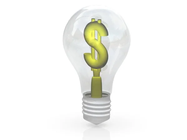 Idea per fare soldi. Lampadina con simbolo Dollaro . — Foto Stock