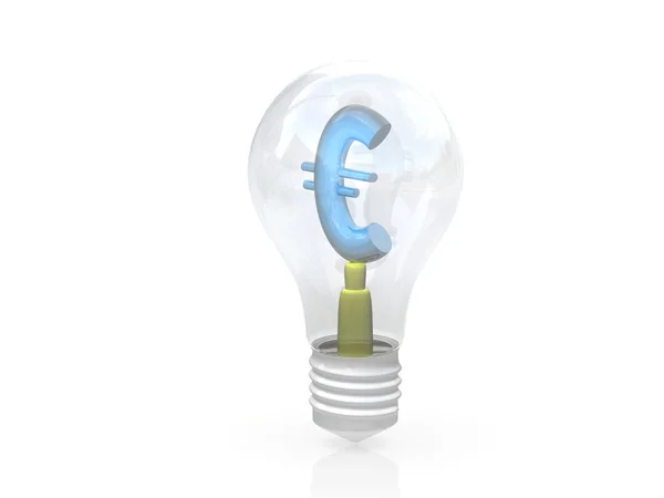 Peníze tvorby nápad. žárovka s symbol eura. — Stock fotografie