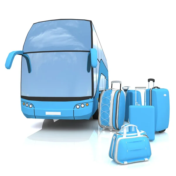 Bus en bagage op een witte achtergrond — Stockfoto