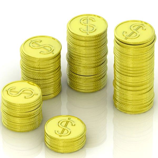 Monete d'oro isolate su sfondo bianco — Foto Stock