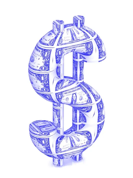 3D-Dollarzeichen mit einem Dollarumschlag. — Stockfoto