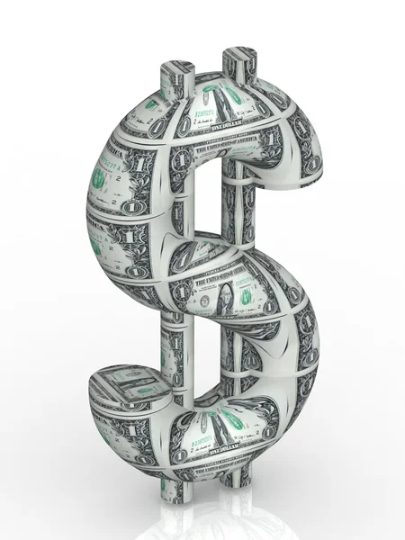 3D-Dollarzeichen mit einem Dollarumschlag. — Stockfoto