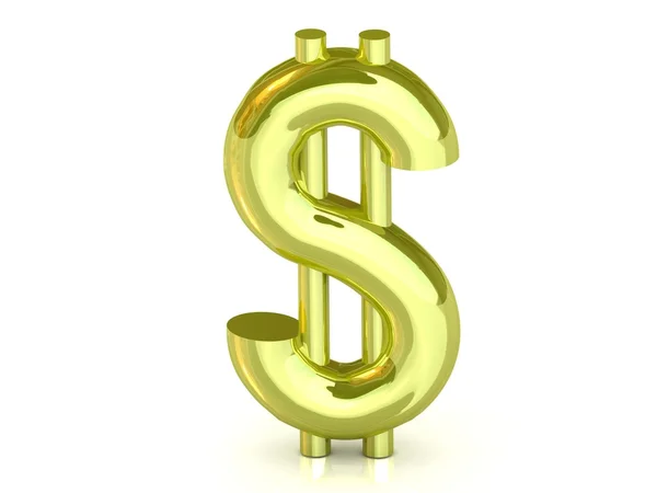 Segno del dollaro d'oro isolato su sfondo bianco — Foto Stock