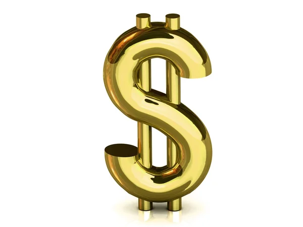 Goldenes Dollarzeichen isoliert auf weißem Hintergrund — Stockfoto